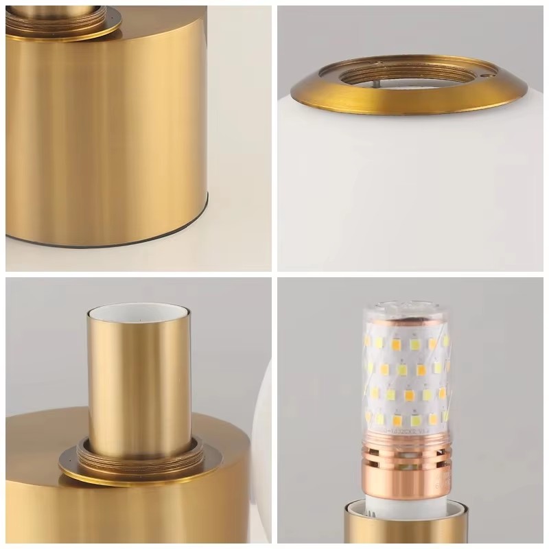 Gros plan sur la finition  et globe opale luminaire design — Maison Oria